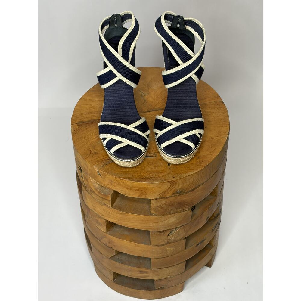 Tory Burch Nautical Stripe Wedge Sandals Rope Heel Size 7B